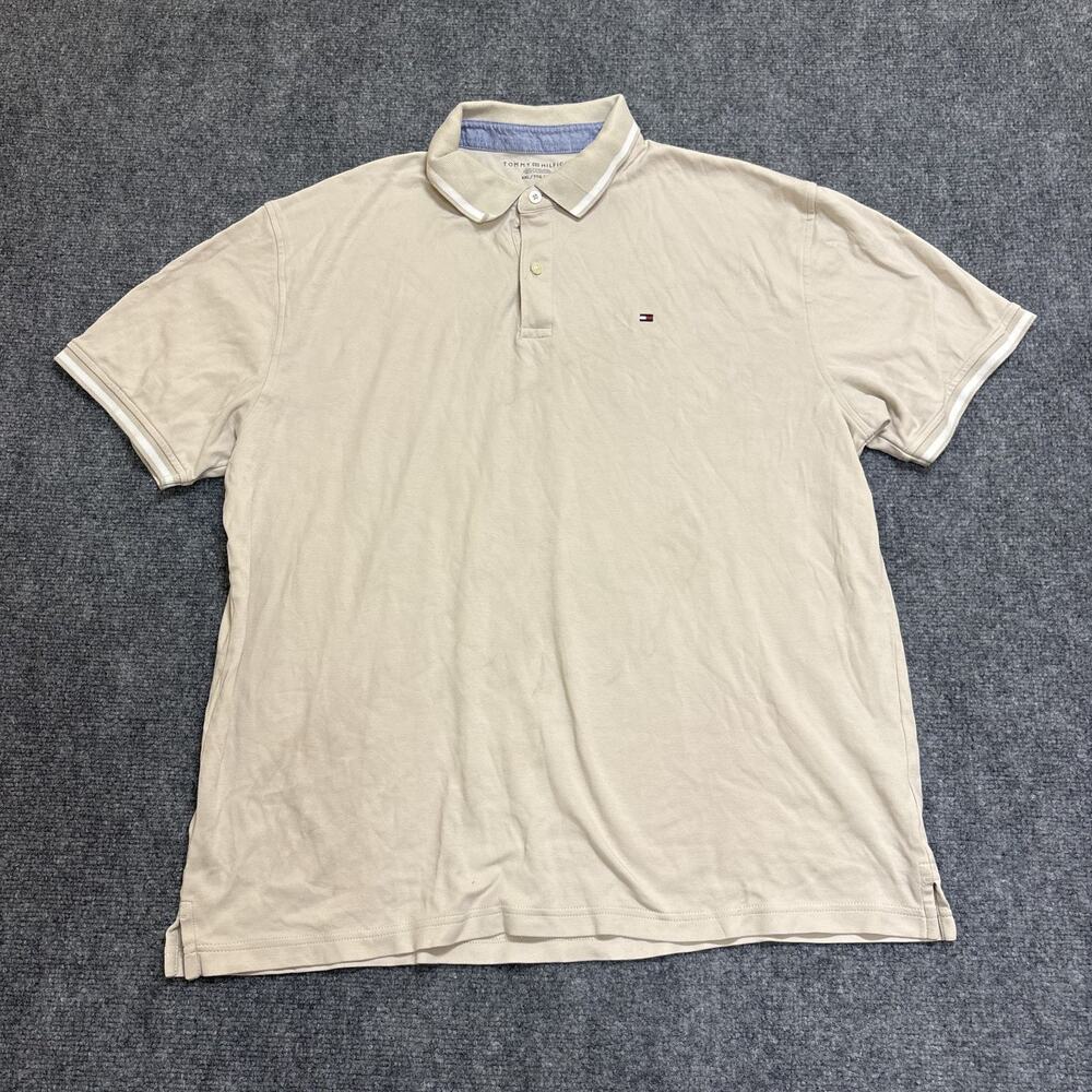 Tommy Hilfigure Men's Size XXL Beige And White Cotton Logo Polo Shirt